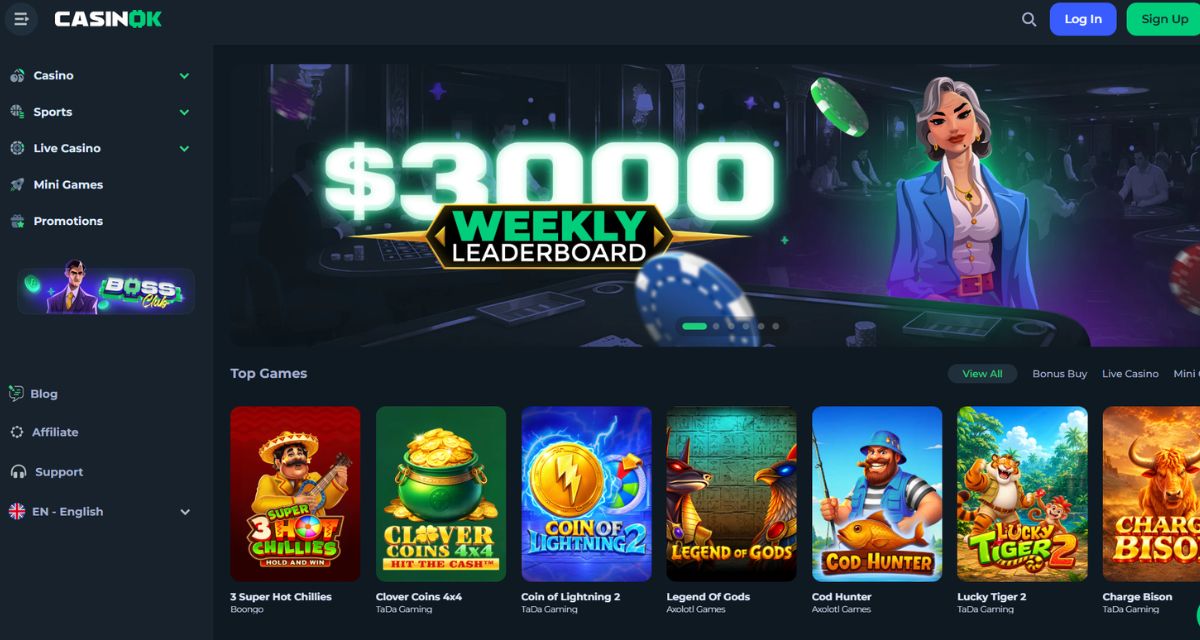 Screenshot of the CasinOK website