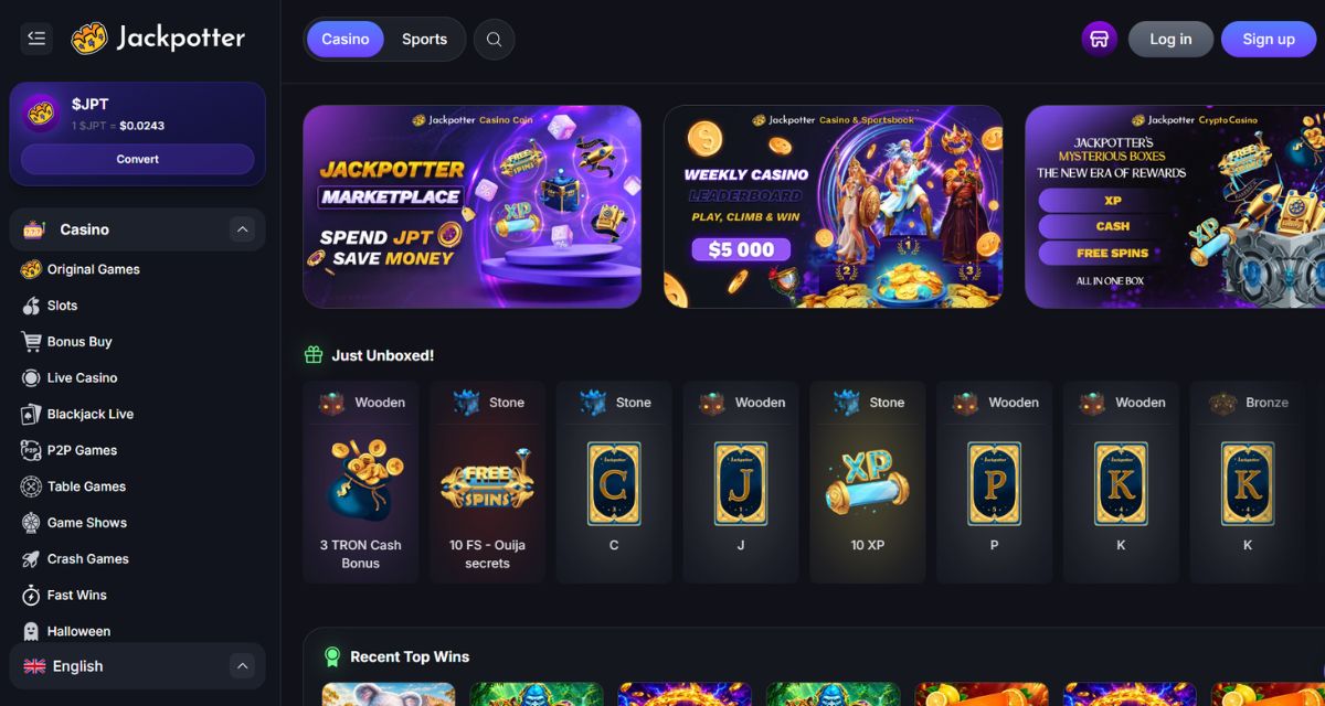 Screenshot of the Jackpotter website