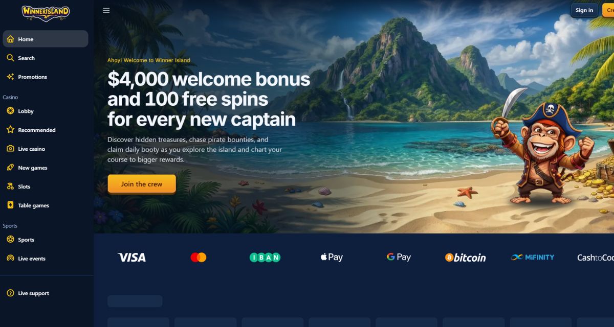 Screenshot of the Winner Island Casino website
